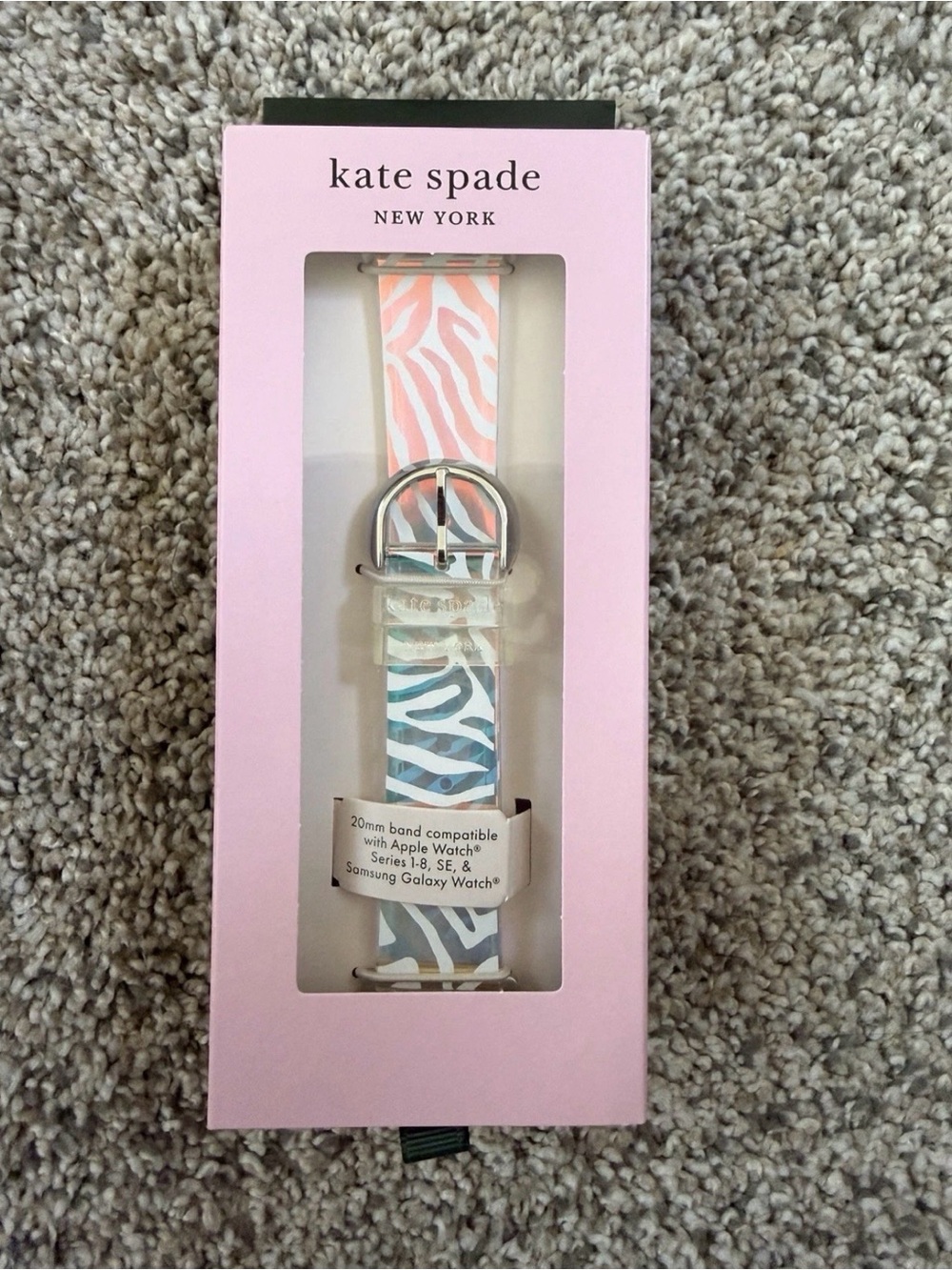 kate spade Kids Pastel Pink & Blue Zebra Print Watch Band 20mm